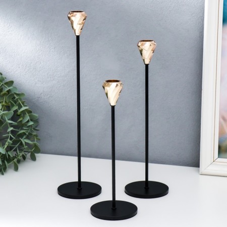 Summary Metal "Dante" set 3 pcs black with gold 8x8x22, 8x8x27, 8x8x32.5 cm-1