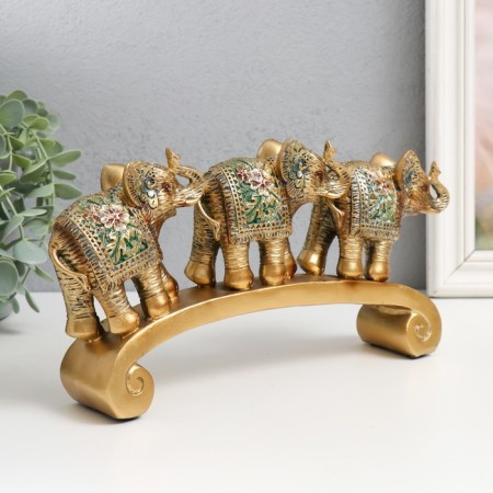 Polystone souvenir "Three elephants on the arc - exotic flowers" 27x5.5x13.5 cm-1