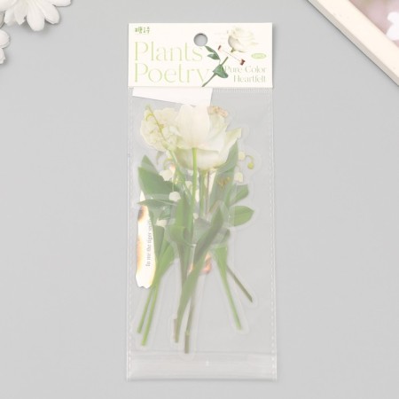 Plastic stickers "Flowers and quotes. White" set 12 pcs 8.5x21.5x0.2 cm-4