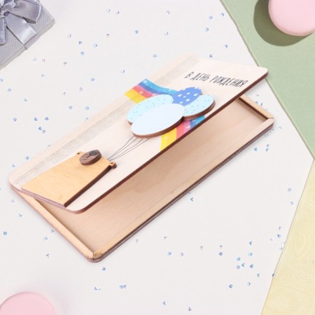 Wooden envelope "On Birthday!" Bear, Rainbow, 8.3 × 17 cm-2