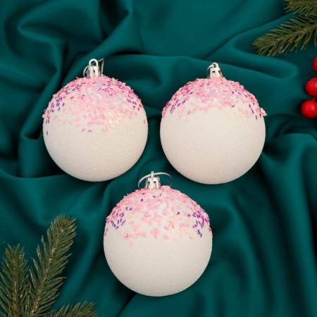 Set of balls plastic D-8 cm, 3 pcs "novel shine" white-pink