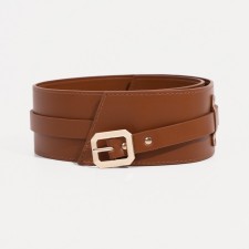 Women's belt, width 6 cm, buckle metal, brown color
