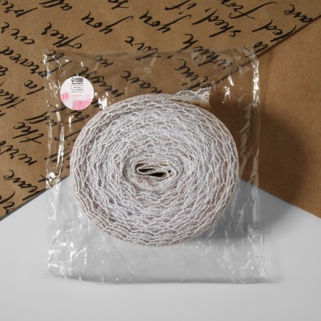 Ribbon from jute "lace", 40 mm, 4.5 ± 0.5 m, white color-1