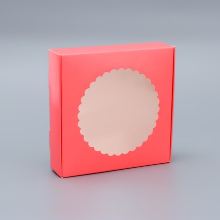 Gift box team with a window, pink, 11.5 x 11.5 x 3 cm