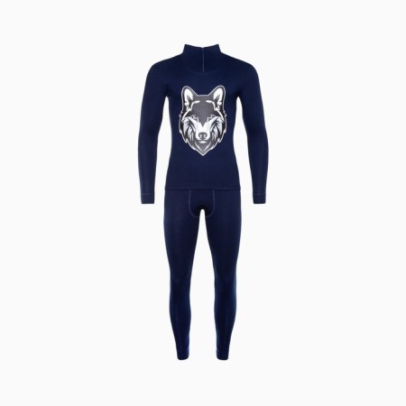 Male thermal underwear (fufaika, pants) print wolf, dark blue color, size 52-6