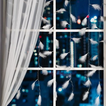 Garland "Curtain" 3 × 1.4 m with nozzles "feathers", IP20, transparent thread, 80 LED, glow warm white, 8 modes, 220 V-1