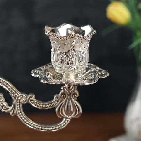 Summary Metal for 3 candles "Pattern" silver 10x25x26 cm-4