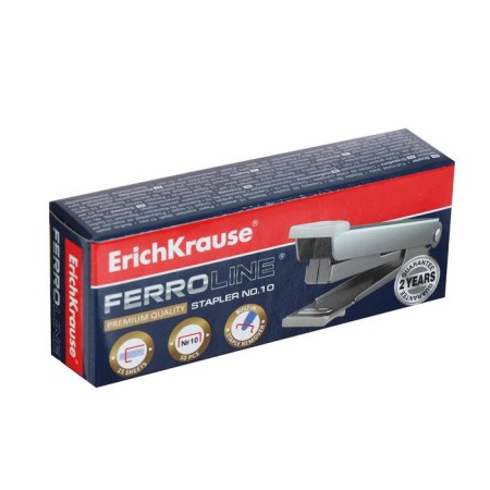 Степлер ErichKrause № 10, до 15 листов, встроенный антистеплер, серый-6