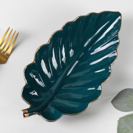 Ceramic serving dish "Rapsodia. Sheet ", 22 × 12 × 3.5 cm, green color-1