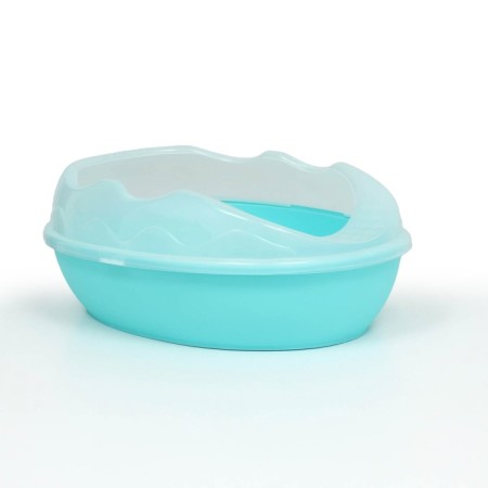 Cat toilet rounded with a side and a scoop 38 x 28 x 15 cm, blue-2