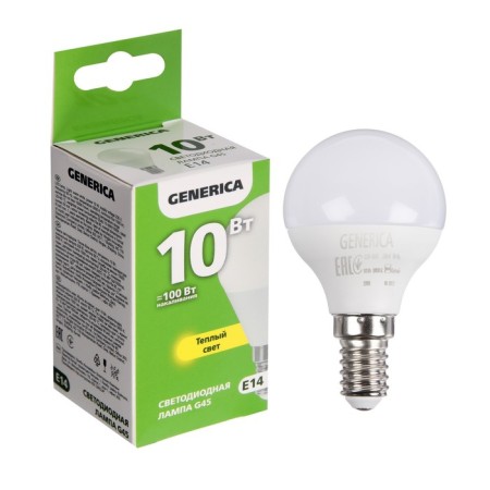 LED LED Generica G45, 10 W, ball, 3000 K, E14, 230 V, LL-G45-10-230-30-E14-G