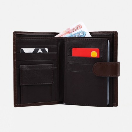 Male purse on the button, 3 in 1, for auto documents, passports, cards, bills, brown color-4