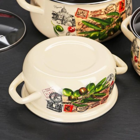 Set of pots "Roman Vacations", 3 subjects: pots 2 l, 3 l, 4 l, glass covers-2