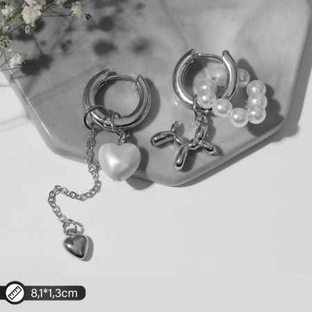 Earrings with the removable element "Transformer" dog, white color in silver