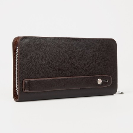 Male purse with lightning, department for bills, for cards, for coins, brown color-1