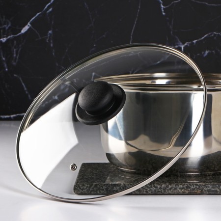 Glass cover for pans and pots “Dolyana”, D = 28 cm, stainless rim, plastic handle-1