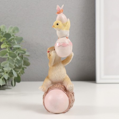 Polystone souvenir "Bunny with Easter testicles and chicken" 7.5x6x19.5 cm-3