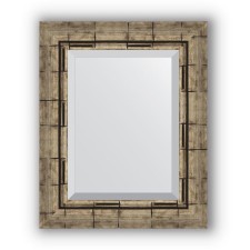 Mirror with fatset in the baguette frame - silver bamboo 73 mm, 43 x 53 cm, evoForm