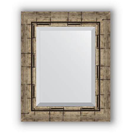 Mirror with fatset in the baguette frame - silver bamboo 73 mm, 43 x 53 cm, evoForm