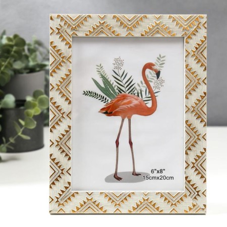Photo frame plastic 15x20 cm "Golden Indian patterns on gray-beige" 23.5x18.7 cm