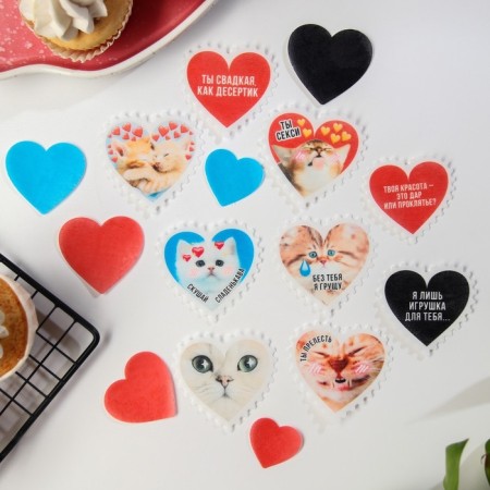 Waffle pictures edible “cats” for cupcakes, Konfinetta cake, 15 pcs.-2