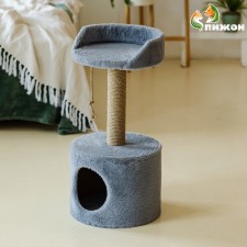 House for cats with a claw, with a sunbed, round, 35 x 35 x 70 cm, gray