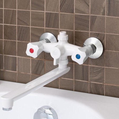 Bath mixer "RMS" PL4-140P, two-wound, pour 320 mm, ABS plastic, white-2