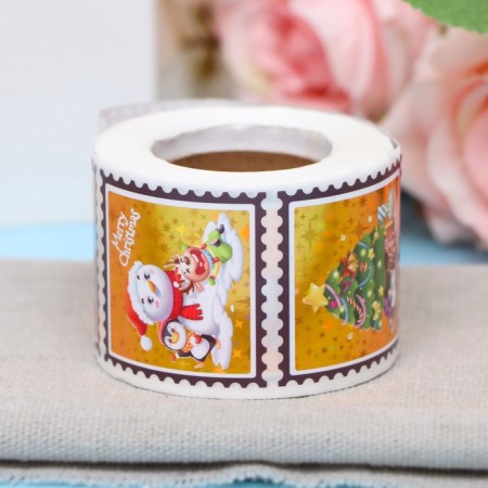 Stickers in the roll "Snowman", 300 pcs, 3.8 x 3.8 cm-1