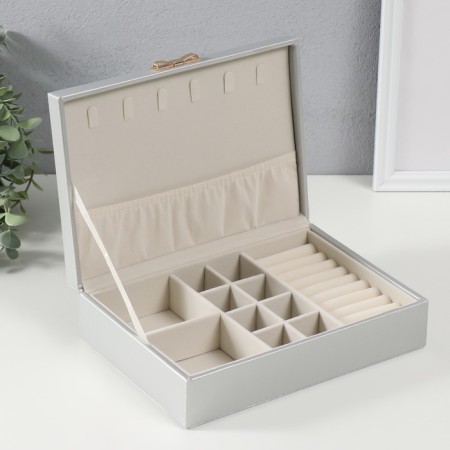 The casket to the leatherette for jewelry "Sleepy. Strips. Bant" silver 17x24x7 cm-2
