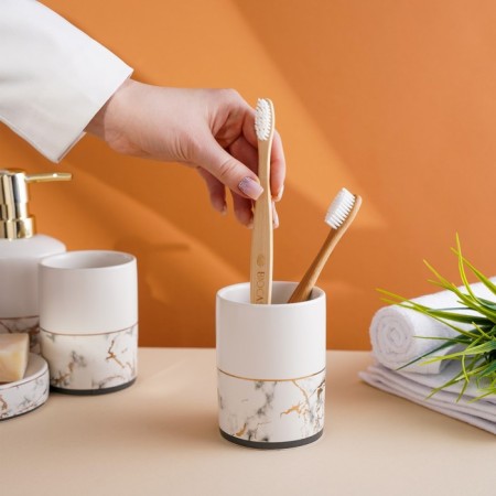 A set of accessories for the bathroom "Aphrodite", 4 items (meter 380 ml, soap dish, 2 glasses), white color-5
