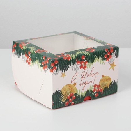 Box for Capcakes "New Year's Gift" 16 x 16 x 10cm, New Year-1