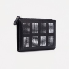 Women's wallet on the button, black color