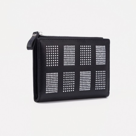 Women's wallet on the button, black color