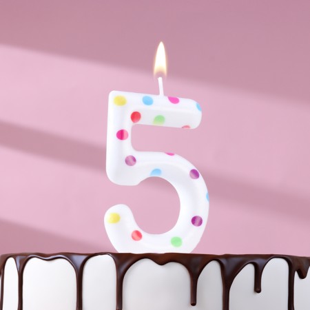 A candle in a cake for a birthday "Confetti", the number "5", a giant, 9 cm