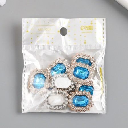 Decor for creativity plastic, rhinestones "octagonal medallion" nr 10 pcs blue 1.8x2.4 cm-4