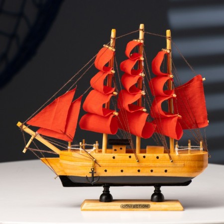 Souvenir small "Dacia" souvenir ship, light wood, red sails, 5 × 23 × 22 cm-7