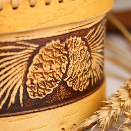 Casket "cones", 18.5 × 18.5 × 8 cm, birch bark-3