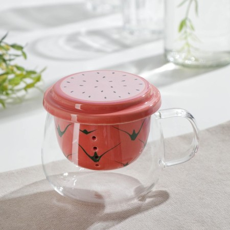Glass mug for brewing with ceramic sieve "Futti", 360 ml, color mix
