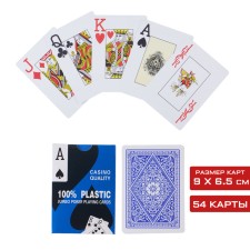 Playing, plastic cards, 54 pcs, 28 μm, 6.5 x 1.8 x 9 cm, blue