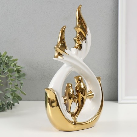 Souvenir ceramics "Two birds on a branch" White with gold 7x15.5x29.5 cm-1