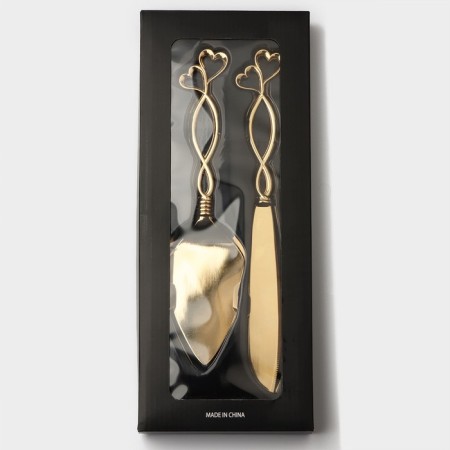 Elegance cake set, 2 items: knife length 28 cm, blade length 26 cm, gold color-4