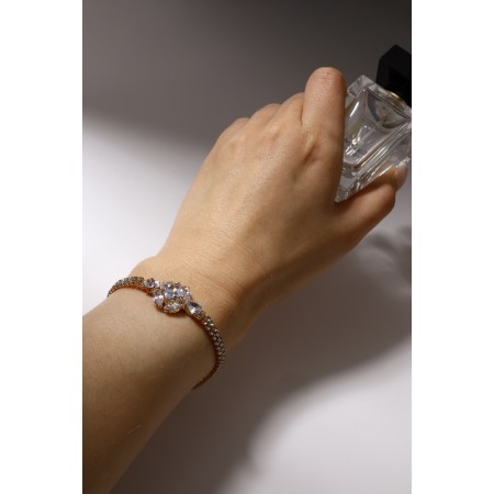 Bracelet with rhinestones "Zircon" Izd, circle, white color in pink gold, l = 15cm-1