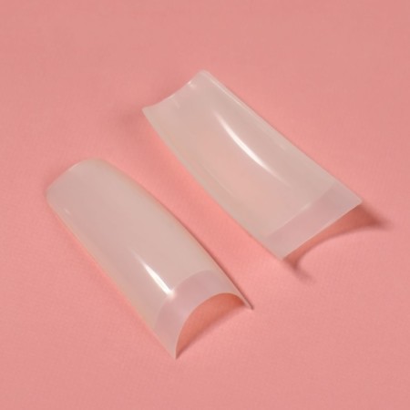 Tips for nail extension, 100 pcs, ballerina shape, short contact zone, container, beige color-3