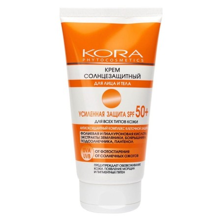 Cream of sunscreen for the face and body Kora, enhanced protection SPF 50+