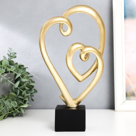 Souvenir Polystone "Double Golden Heart" on a black stand 15.5x7x29 cm