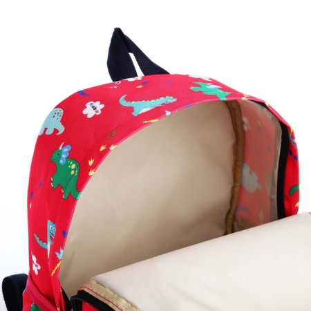 A backpack with a zipper, external pocket, red color-5