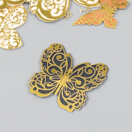 Butterflies cardboard double wings "openwork with gold" set 12 pcs h = 4-10 cm on magnet-3