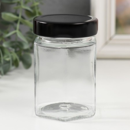 Bank for candles glass with a hexagon lid is a transparent 150 ml 5.8x5.8x9 cm-1