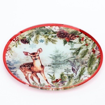 New Year. Glass plate "Forest Tale", 20 cm-1