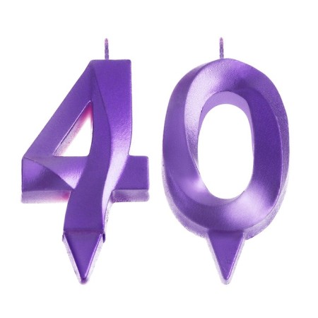 Candle in the cake jubilee "line" (set 2 in 1), number 40, purple metallic, 6.5 cm-2